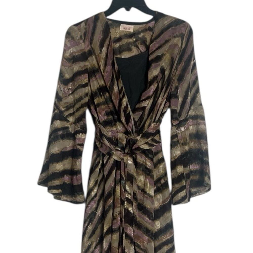 NKN Nekane Camel Mauve Black Animal Print Faux Wrap Midi Dress Small Reg. $197 - Picture 4 of 15